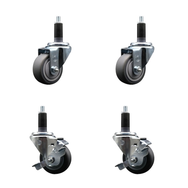 Service Caster 3'' SS Thermoplastic Rubber Wheel Swivel 1-1/8'' Expanding Stem Caster Set 2 Brakes, 4PK SCC-SSEX20S314-TPRB-2-TLB-2-118 - main